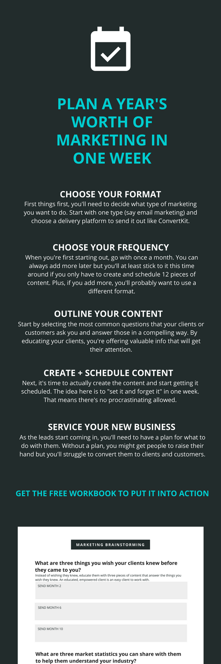 Tired of feeling like marketing your business is taking over your life? Here's a quick guide to planning and scheduling a year's worth of marketing in one week so you can focus on what's really important instead of trying to find and convert new business. Click through to learn more and get the free workbook.